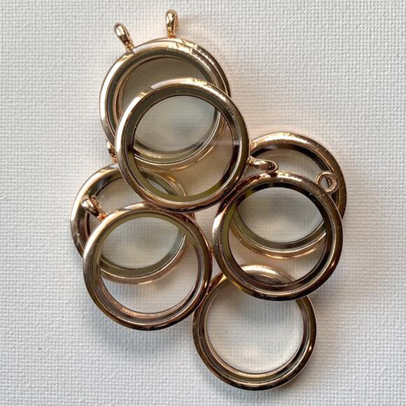 Lot of 8 Pc Round Gold Floating Lockets/Pendants Keepsake Jewelry Supplies - Picture 6 of 8